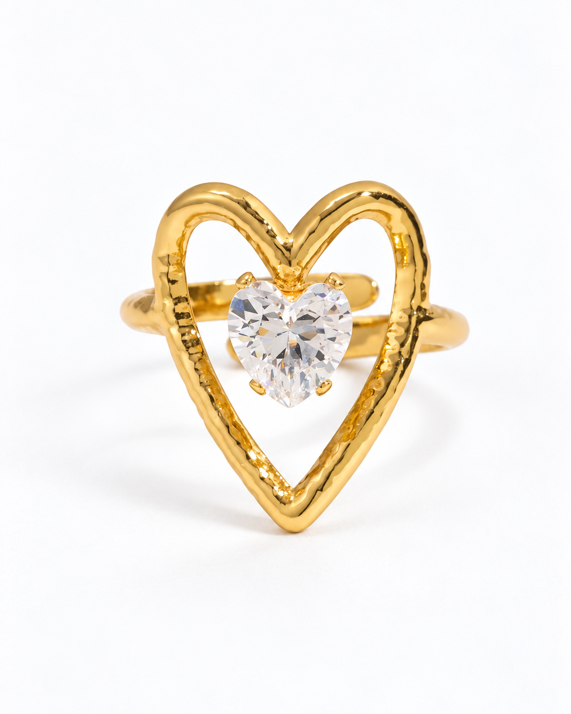 CUPIDO Ring mit offenem Herz und herzförmigem Stein